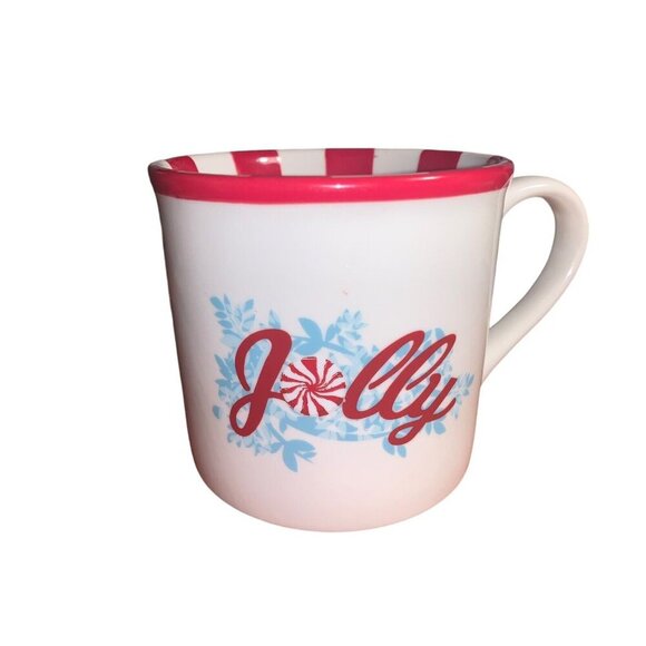 2007 Starbucks Jolly Red & White Peppermint Candy Holiday Coffee Mug 14oz - Picture 1 of 6